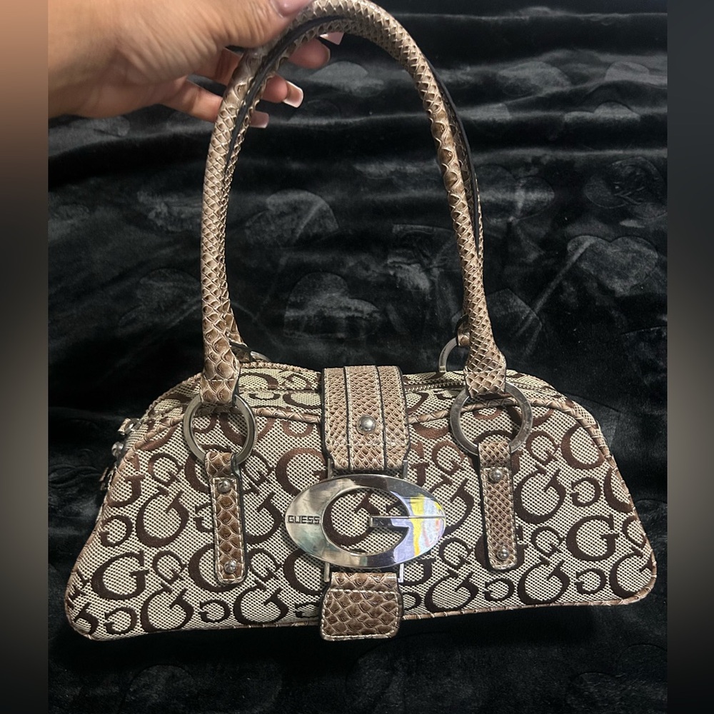 Guess Tan and Brown Logo Shoulder Bag
